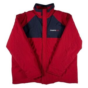 Chaps Ralph Lauren Mens XL Puffer Jacket Red Navy Blue Colorblock Vintage Logo